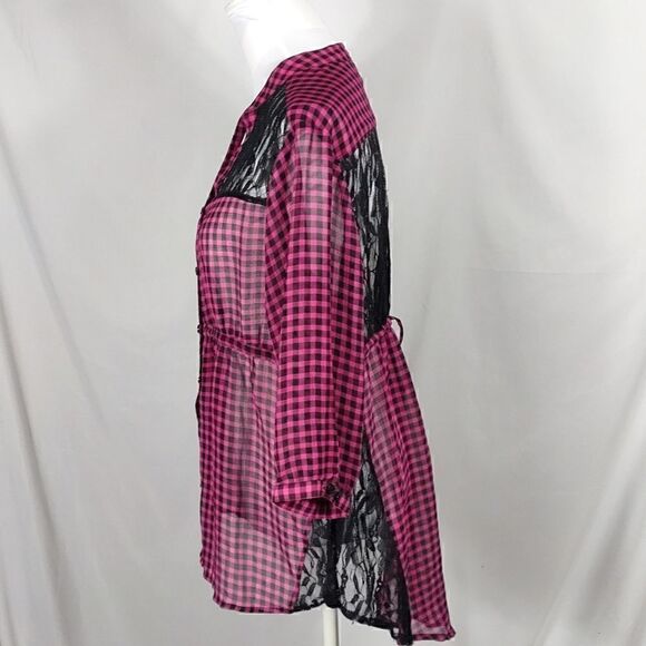 Torrid Sheer Lace Checkered Blouse - Picture 3 of 8